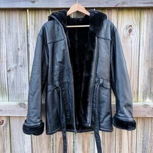 Vintage Black Leather Shearling-Lined Jacket